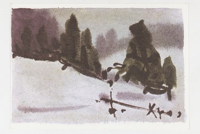 Postkaart Kai-Mai Olbri lumise maastiku maalist