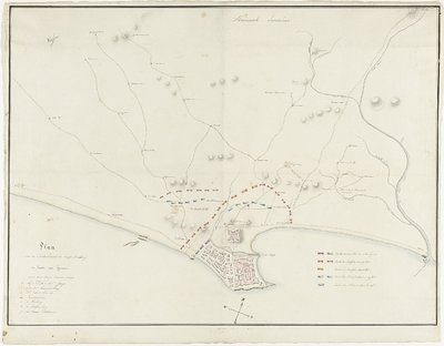 Kaart van de aanval op Elmina, 1828Plan van de Nederlandsche hoofd Bezitting ter kuste van Guinea met de onderhorige Dorpen enzov: