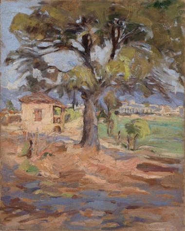 Landscape, tree and houses, Eleni Mania-Kolokotroni, 1935