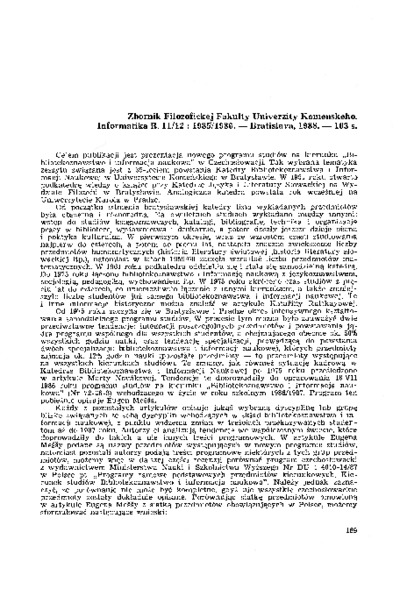 Zbornik Filozofickej Fakulty Univerzity Komenskeho. Informatika R. 11/12 : 1985/1986. - Bratislava, 1988. - 102 s. [recenzja]