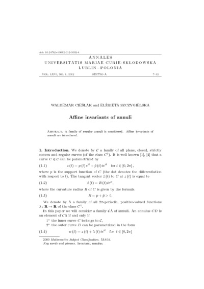 Affine invariants of annuli