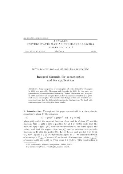 Integral formula for secantoptics and its application