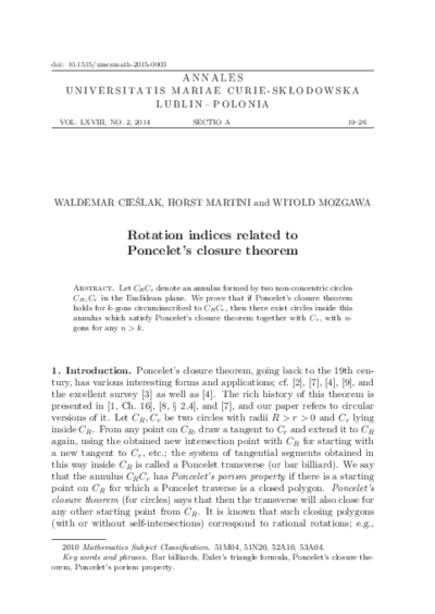 Rotation indices related to Poncelet’s closure theorem