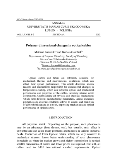 Polymer dimensional changes in optical cables