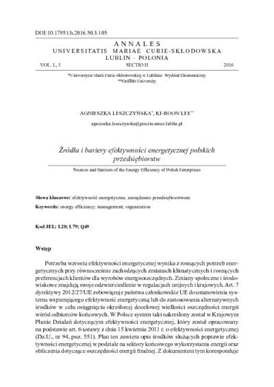 Źródła i bariery efektywności energetycznej polskich przedsiębiorstw