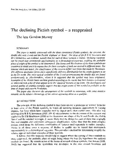 The declining Pictish symbol - a reappraisal, Volume 116, 223-53