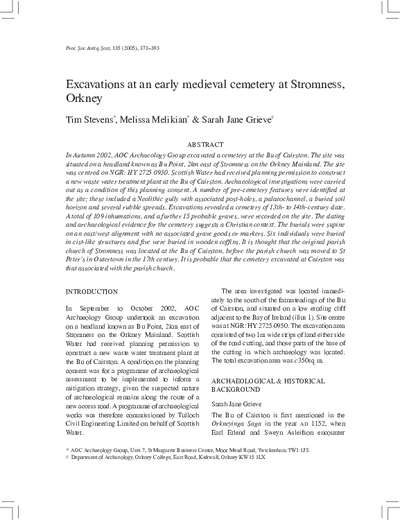 Excavations at an early medieval cemetery at Stromness, Orkney, Volume 135, 371-393