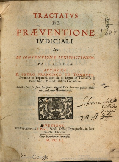 Tractatus de praeuentione iudiciali seu De contentione iurisdictionum pars altera