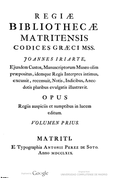 Regiae bibliothecae matritensis codices graeci mss.