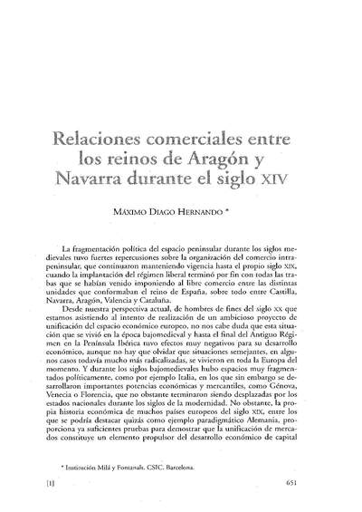 Relaciones comerciales entre los reinos de Aragón y Navarra durante el siglo XIV.