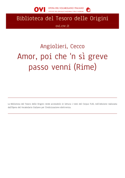 Amor Poi Che N Si Greve Passo Venni Rime Europeana