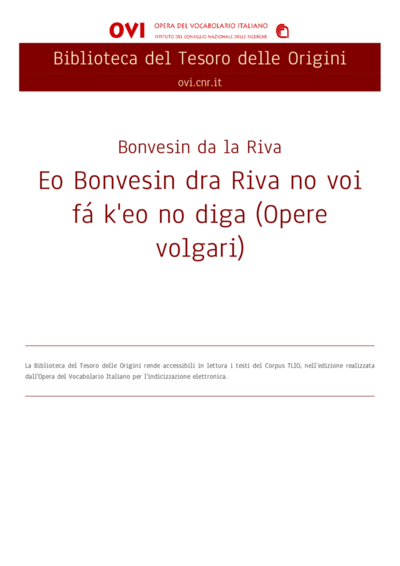 Omnia Eo Bonvesin Dra Riva No Voi Fa K Eo No Diga Opere Volgari