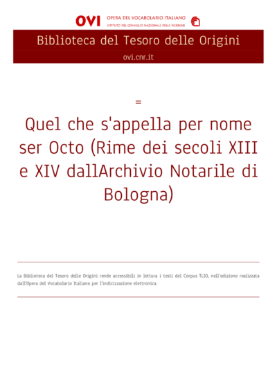 OMNIA Quel che s appella per nome ser Octo Rime dei secoli XIII