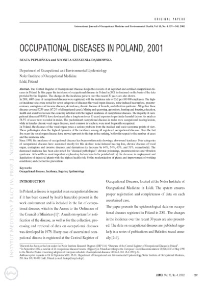 Occupational diseases in Poland, 2001