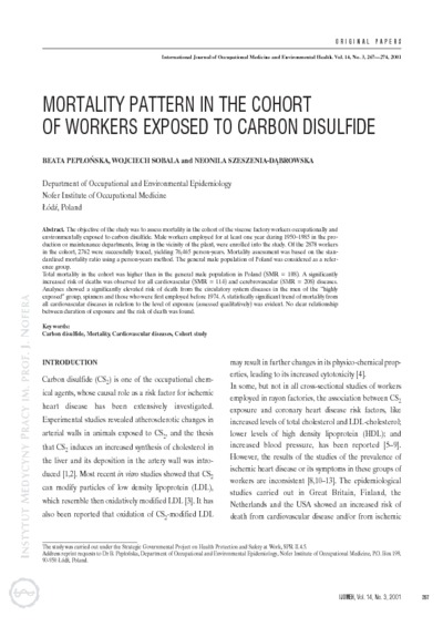 Mortality pattern in the cohort of workers exposed to carbon disulfide
