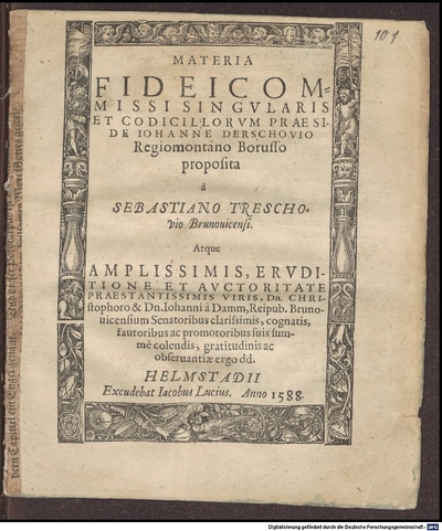 Materia Fideicommissi Singularis Et Codicillorum