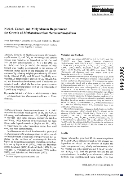 Nickel, cobalt, and molybdenum requirement for growth of Methanobacterium thermoautotrophicum