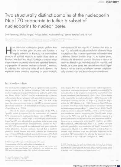 Two structurally distinct domains of the nucleoporin Nup170 cooperate to tether a subset of nucleoporins to nuclear pores
