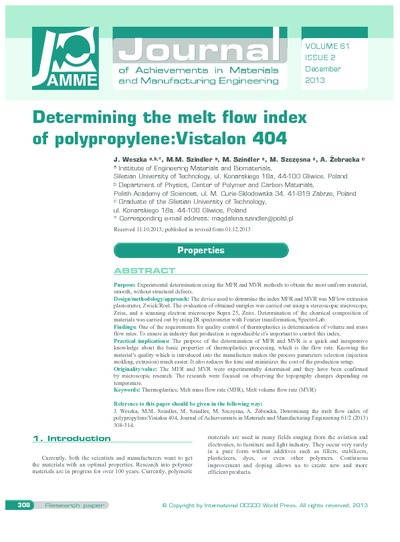 Determining the melt flow index of polypropylene: Vistalon 404