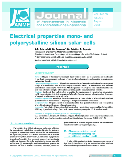 Electrical properties mono- and polycrystalline silicon solar cells