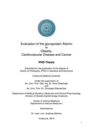 Evaluation of the glycoprotein Afamin in obesity, cardiovascular disease and cancer
