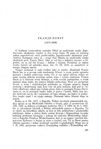Ljetopis : Franjo Durst (1875-1958) : [nekrolog]