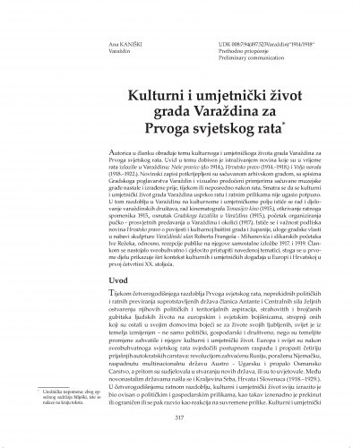 Kulturni i umjetnički život grada Varaždina za Prvoga svjetskog rata