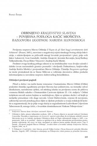 Orbinijevo Kraljevstvo Slavena - povijesna podloga Kačić Miošićeva Razgovora ugodnog naroda slovinskoga