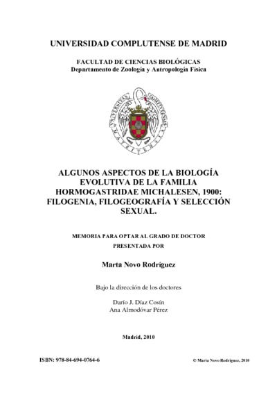 Algunos aspectos de la biología evolutiva de la Familia Hormogastridae Michalesen, 1900 filogenia, filogeografía y selección sexual