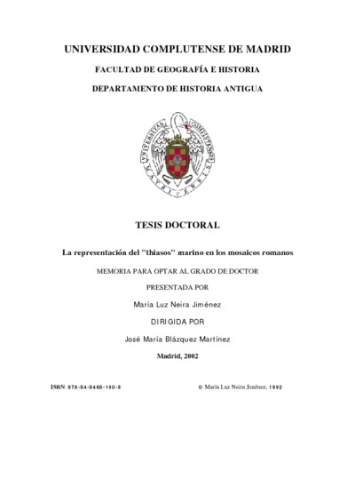 La representación del "thiasos" marino en los mosaicos romanosTesis doctorales publicadas Universidad Complutense de Madrid