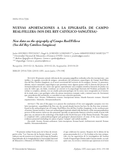 Nuevas aportaciones a la epigrafía de Campo Real/Fillera (Sos del Rey Católico-Sangüesa)New data on the epigraphy of Campo Real/Fillera (Sos del Rey Católico-Sangüesa)