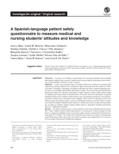 A Spanish-language patient safety questionnaire to measure medical and nursing students' attitudes and knowledge.