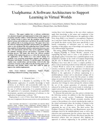 Usalpharma: A Software Architecture to Support Learning in Virtual Worlds
