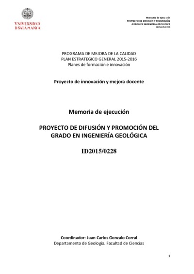 Proyecto de difusión y promoción del Grado en Ingeniería Geológica