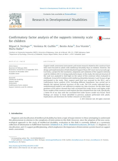 Confirmatory factor analysis of the supports intensity scale for children