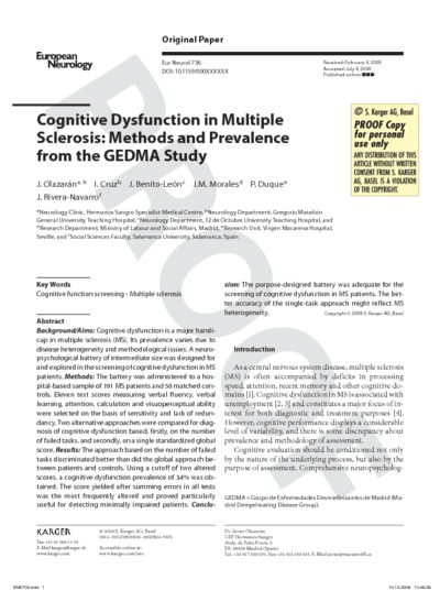 Cognitive dysfunction in multiple sclerosis: methods and prevalence from the GEDMA study