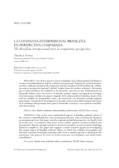 La confianza interpersonal brasileña en perspectiva comparada