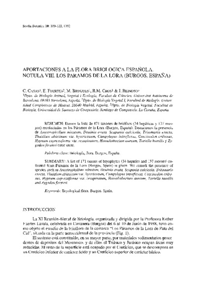 Aportaciones a la flora briológica española. Nótula VIII. Los Páramos de la Lora (Burgos, España)