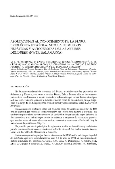 Aportaciones al conocimiento de la flora briológica española. Notula IX: Musgos, Hepáticas y Antocerotas de Las Arribes del Duero (NW de Salamanca)