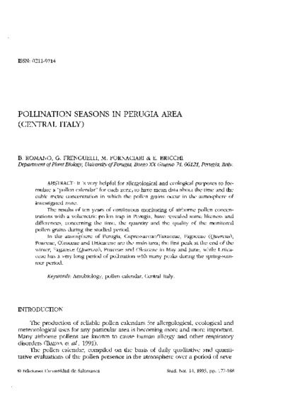 Pollination seasons in Perugia area (Central Italy)