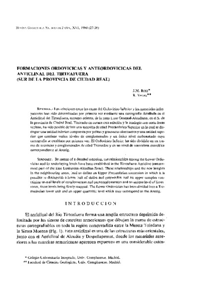 Formaciones ordovícicasy anteordovícicas del anticlinal de Tirteafuera (Sur de la provincia de Ciudad Real)