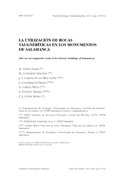 La utilización de rocas vaugneríticas en los monumentos de SalamancaThe use of vaugneritic stone in the historic buildings of Salamanca