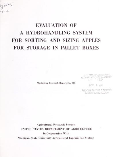 Evaluation of a hydrohandling system for sorting and sizing apples for storage in pallet boxes