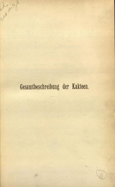 Gesamtbeschreibung der Kakteen (Monographia cactacearum) /von Karl Schumann.Gesamtbeschr. Kakt.