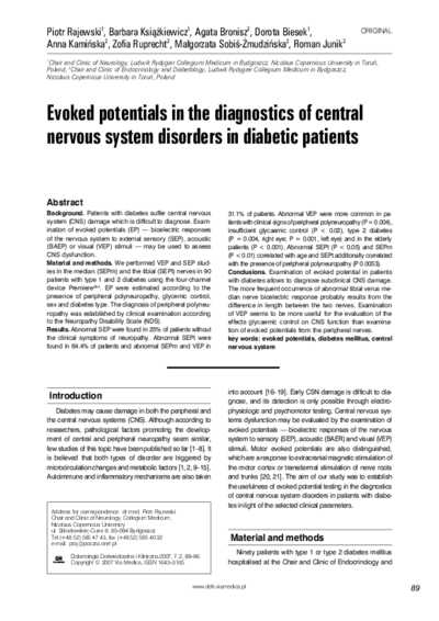 Evoked potentials in the diagnostics of central nervous system disorders in diabetic patients