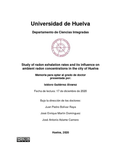 Study of radon exhalation rates and its influence on ambient radon concentrations in the city of Huelva