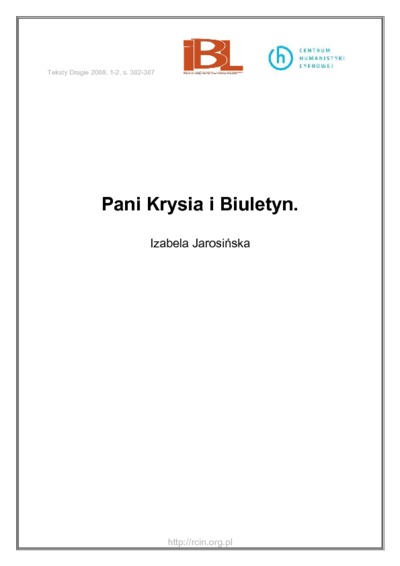 Pani Krysia i BiuletynTeksty Drugie Nr 1-2 (2008)