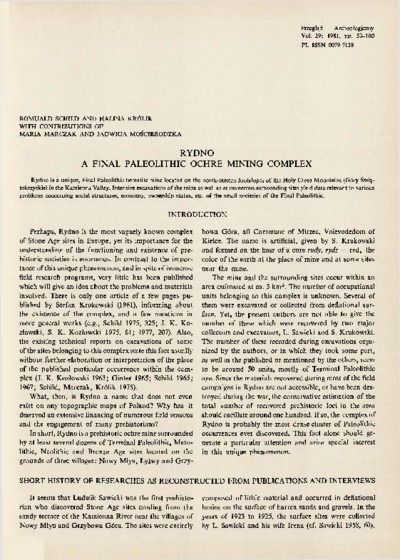 Rydno : a final Paleolithic ochre mining complexPrzegląd Archeologiczny T. 29 (1981)