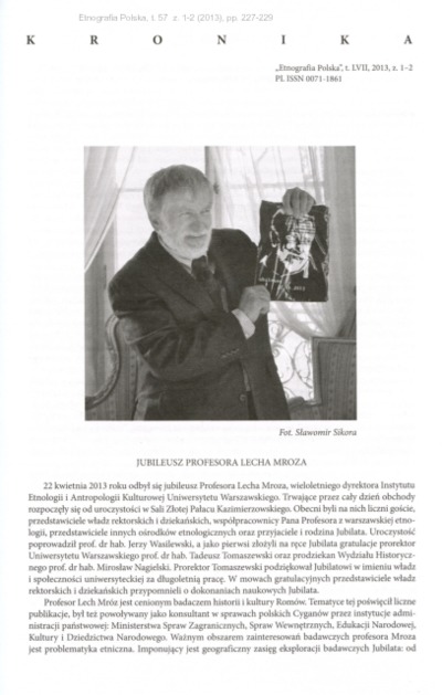 Jubileusz Profesora Lecha MrozaEtnografia Polska 57 Z. 1-2 (2013)