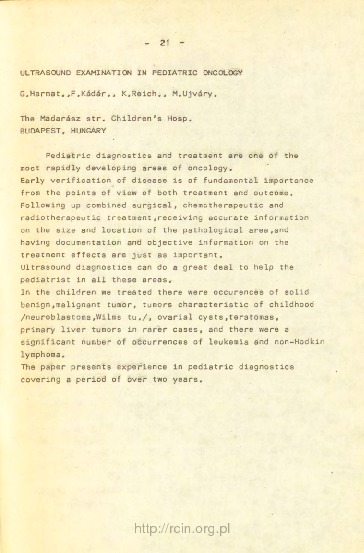 Ultrasound examination in pediatric oncologyPrace IPPT IFTR Reports ; 10/1983Ultrasound examination in pediatric oncologyPrace IPPT IFTR Reports ; 10/1983